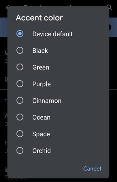 Schimbați culoarea accentului pe dispozitivul Android 10