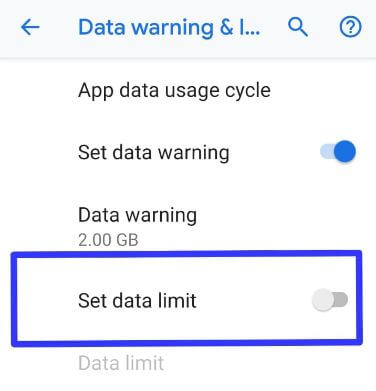 Setați limita de date pe Android 9 Pie