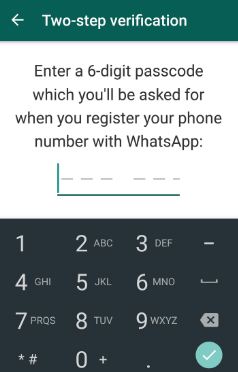 cod de acces din șase cifre pentru verificarea WhatsApp în doi pași