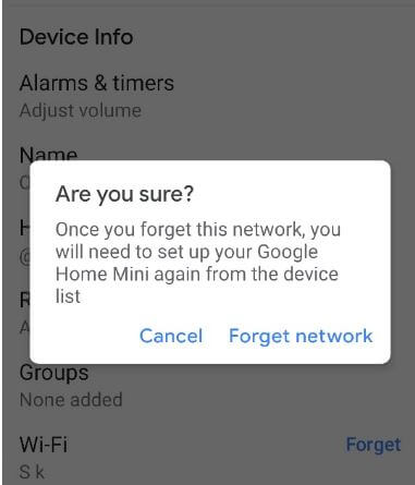 Uitați de rețeaua wifi pentru a conecta un nou wifi la Google Home Mini