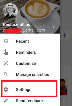 Atingeți setările din lista setărilor aplicației Google