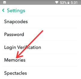 Setări amintiri în Snapchat Android