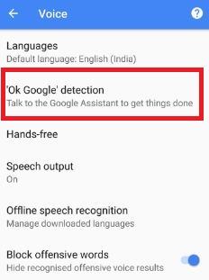 Apăsați pe Ok Google detectare sub funcția de voce în pixeli